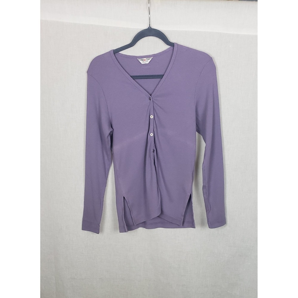 Hard Tail Forever Purple Ribbed Button Front L Top Athleisure Y2K USA Soft Girl
